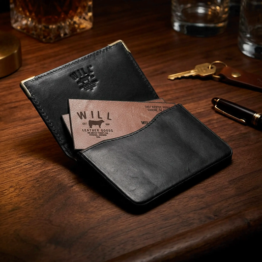 William Leather Card Holder with Magnetic Closure black leather Will Leather Goods branding on Tampa Home & Garden Store