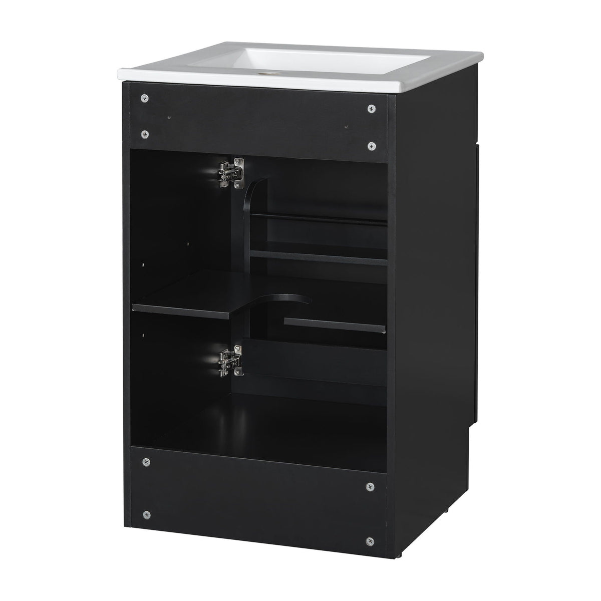 Bathroom vanity with sink, black cabinet, white inset sink, adjustable shelf on Tampa Home & Garden Store