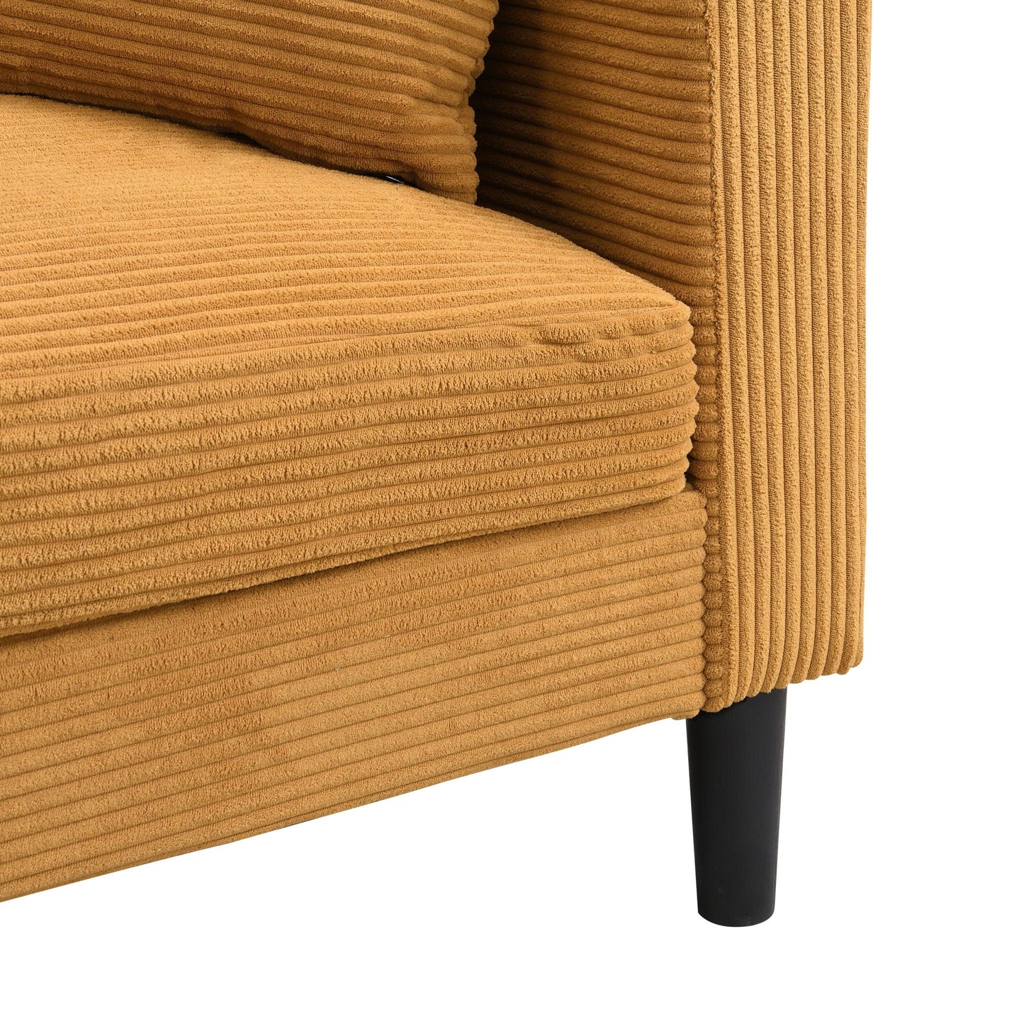 Modern upholstered loveseat with orange corduroy fabric and black leg by HouseOfZazla on Tampa Home & Garden Store
