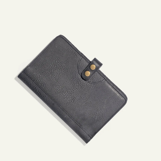 Medium leather journal cover with card slots in dark gray pebbled leather on Tampa Home & Garden Store