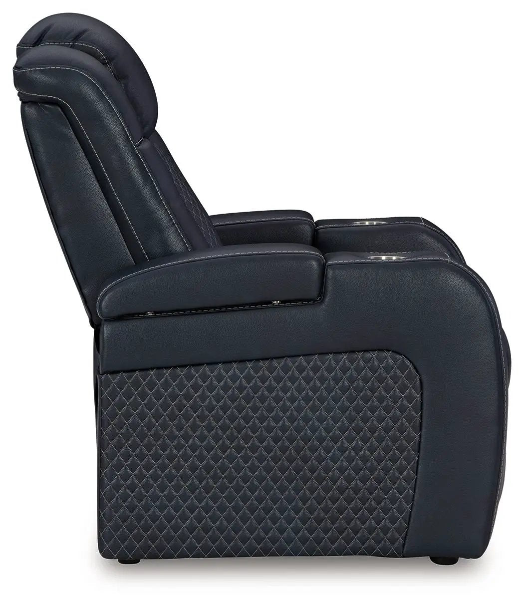 Fyne-dyme Power Recliner with adjustable headrest in navy leather Unique Piece Furniture on Tampa Home & Garden Store