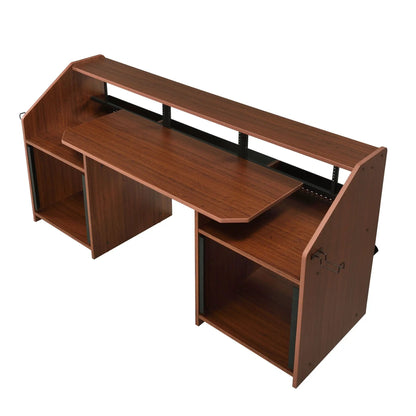Annette Music Desk Wood with tall back panel and open shelves in dark walnut on Tampa Home & Garden Store