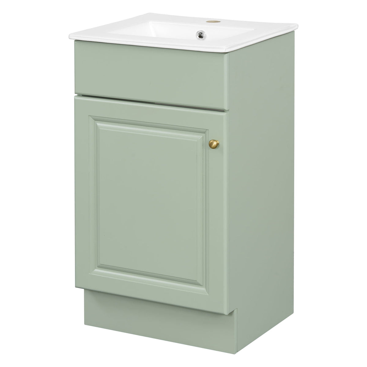Bathroom vanity with sink in pale green, white top, adjustable shelf by HouseOfZazla on Tampa Home & Garden Store