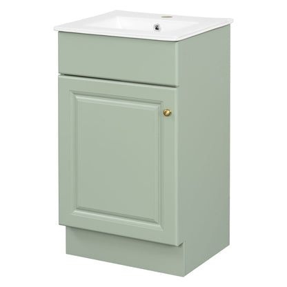 Bathroom vanity with sink in pale green, white top, adjustable shelf by HouseOfZazla on Tampa Home & Garden Store