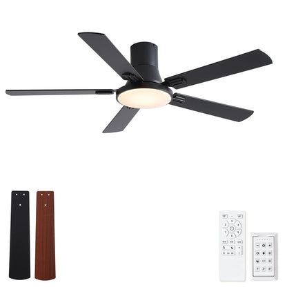 Flush Mount Ceiling Fan with LED light and remote, 5 blades, black finish, Unique Piece Furniture on Tampa Home & Garden Store