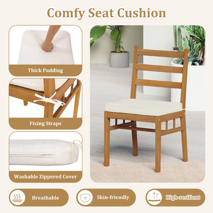 Outdoor Wooden Dining Chair Set of 4 with Padded Seat Cushions-White