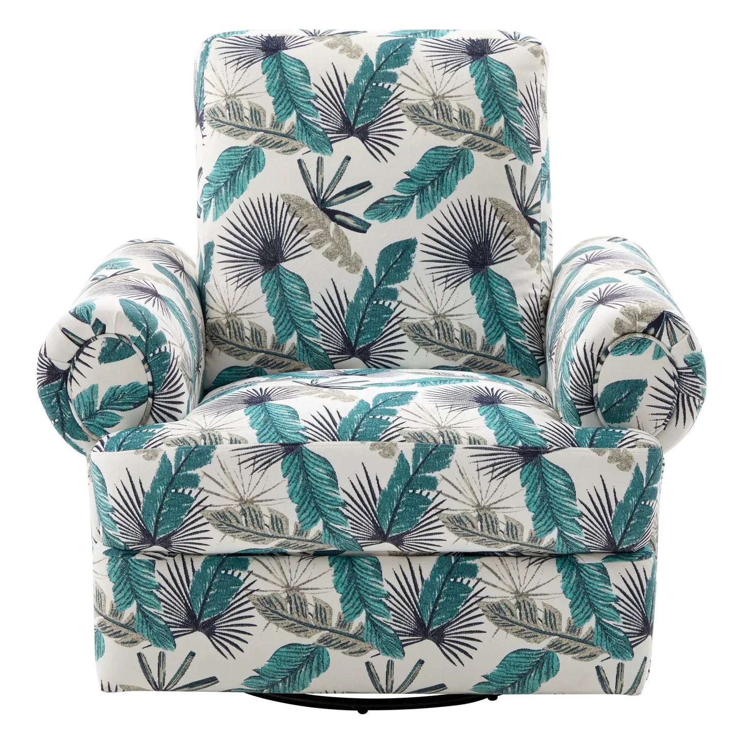Manual Swivel Recliner Rocker Chair with Adjustable Backrest teal palm leaf upholstery on Tampa Home & Garden Store