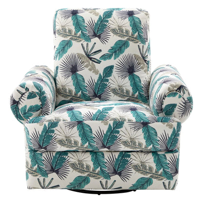 Manual Swivel Recliner Rocker Chair with Adjustable Backrest teal palm leaf upholstery on Tampa Home & Garden Store