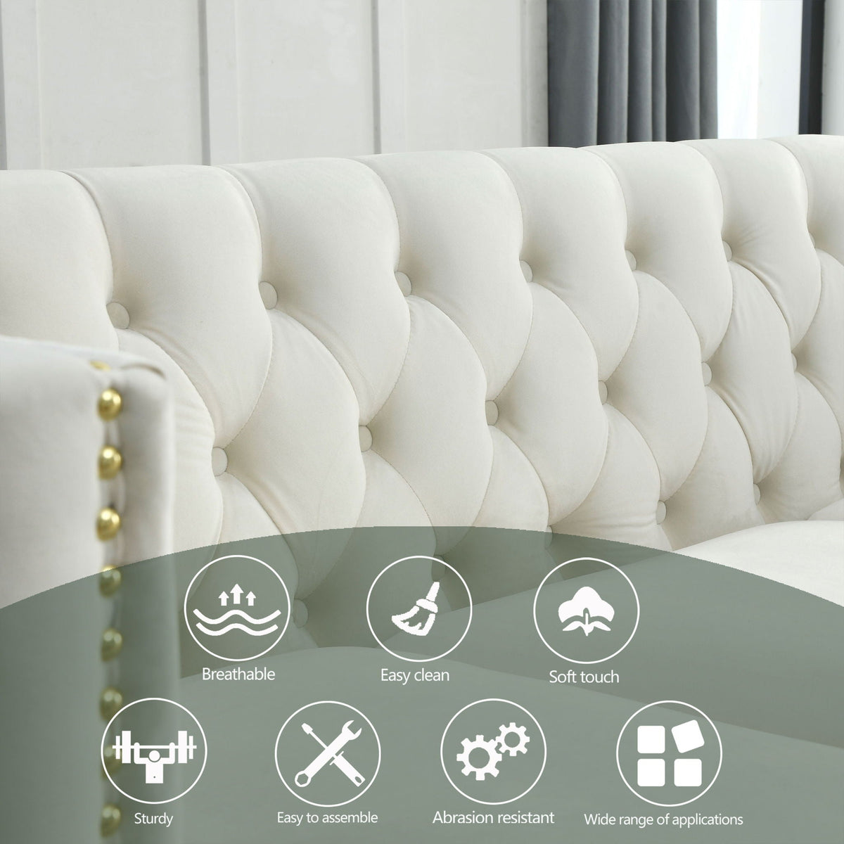 Modern Button Tufted Sofa With Nailhead Trim
