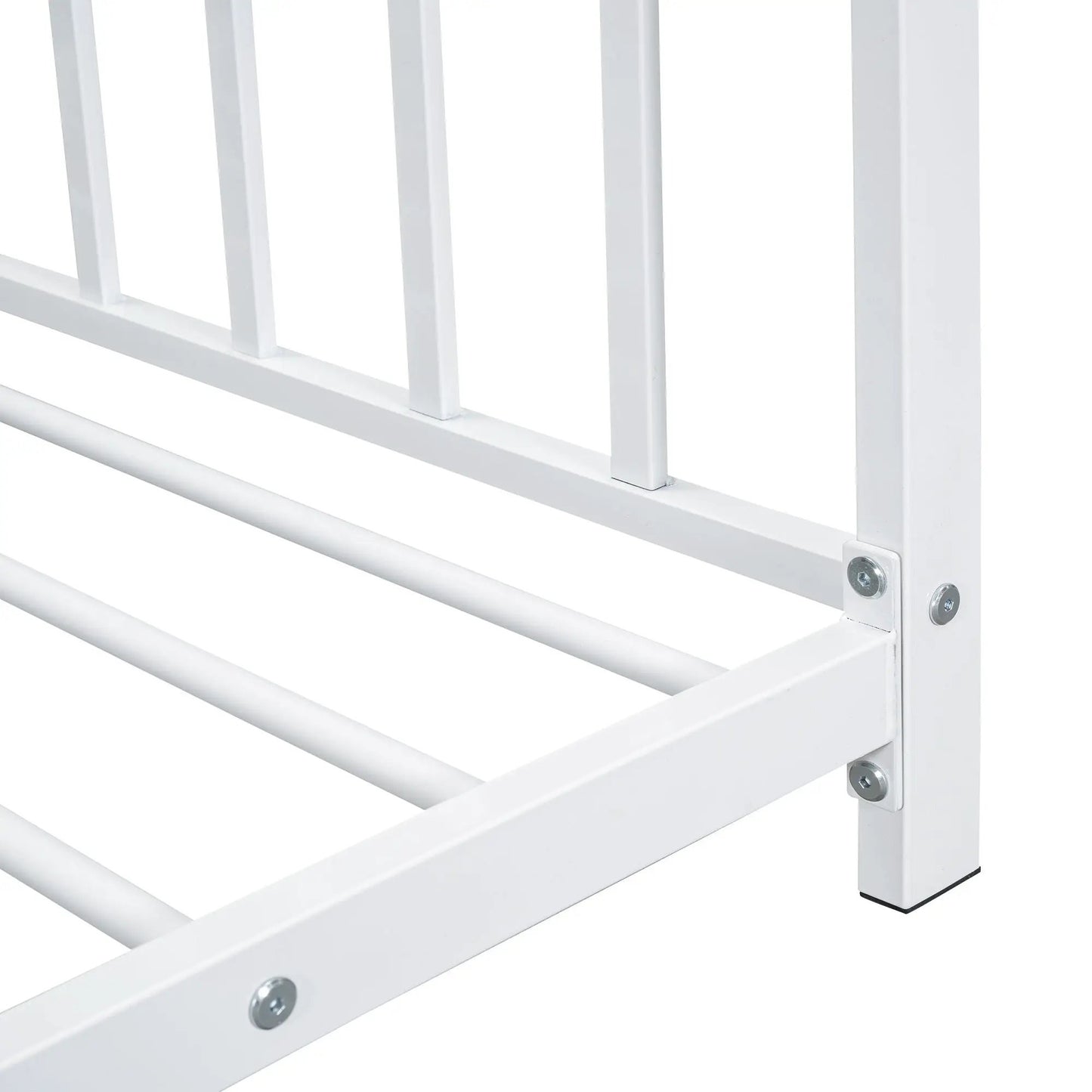 White metal canopy bed frame with slat platform and exposed hardware Unique Piece Furniture on Tampa Home & Garden Store
