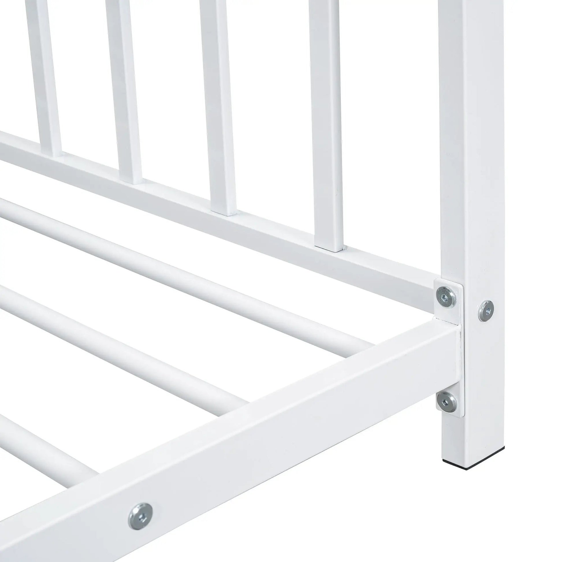 White metal canopy bed frame with slat platform and exposed hardware Unique Piece Furniture on Tampa Home & Garden Store