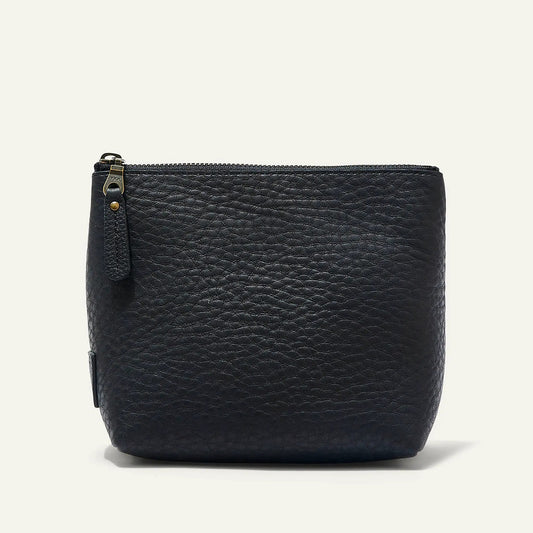Seneca Square Leather Pouch for Travel, black quilted leather with brass zipper on Tampa Home & Garden Store