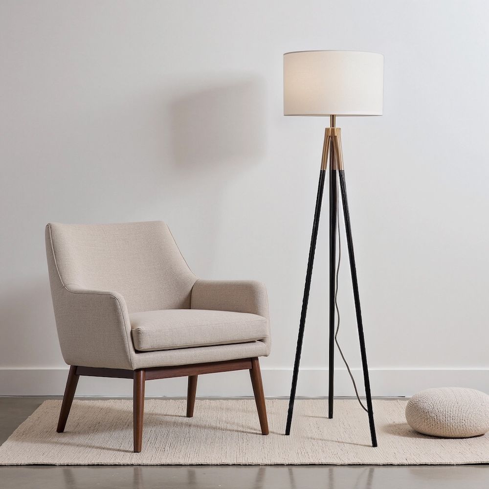 Sway floor lamp with on/off switch, triple legs in black/gold with white shade HouseOfZazla on Tampa Home & Garden Store