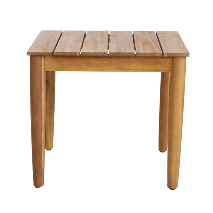 Acacia wood outdoor side table with rustic slat top and sturdy legs on Tampa Home & Garden Store
