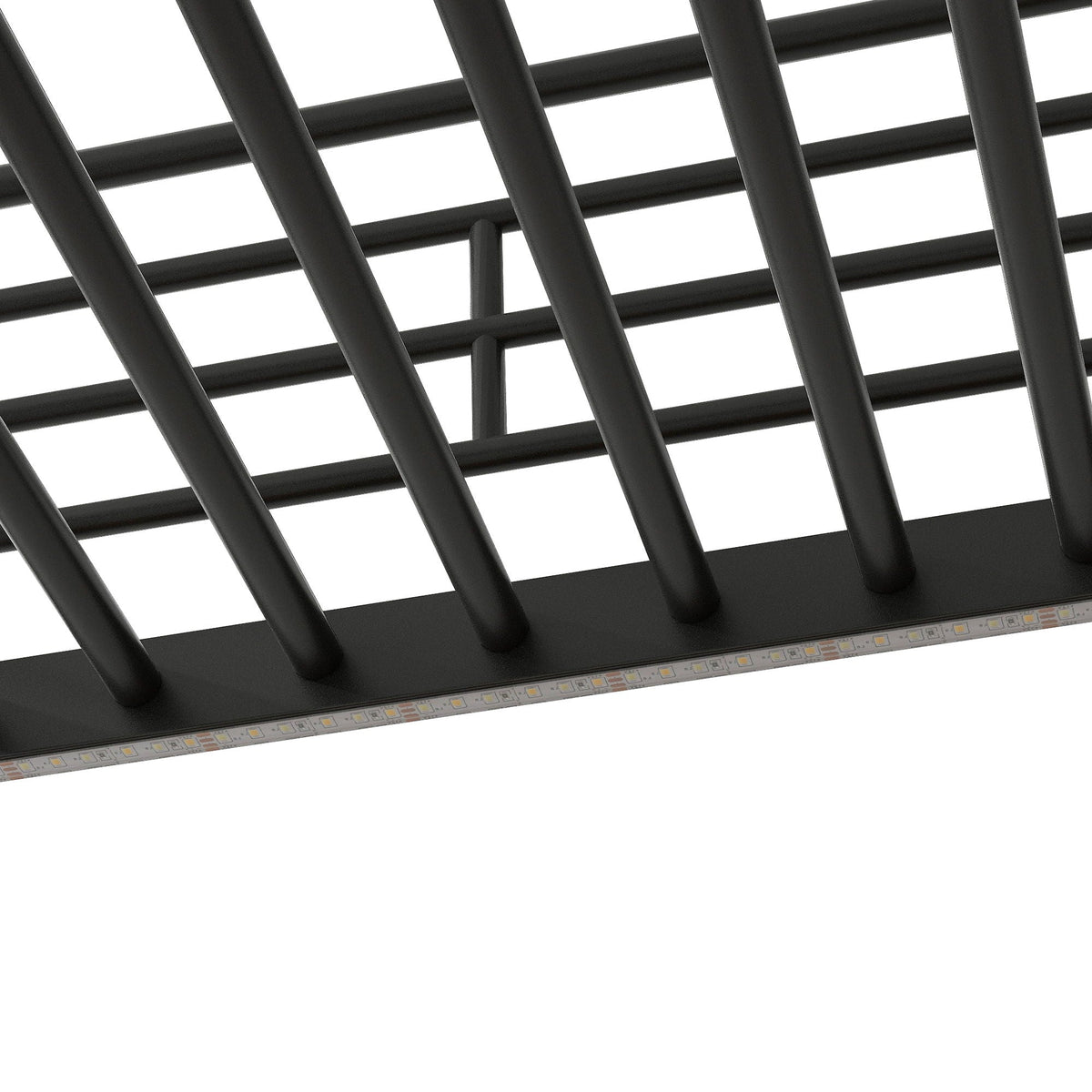 Loft bed frame in black metal with LED light strip along base HouseOfZazla on Tampa Home & Garden Store