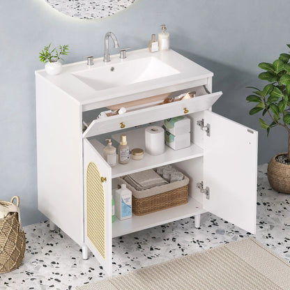 Modern Bathroom Vanity with Sink and Shelf