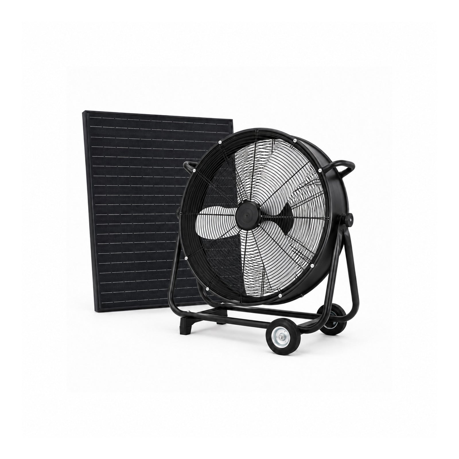 HouseOfZazla 24in solar floor fan with adjustable panel, black frame on wheels on Tampa Home & Garden Store