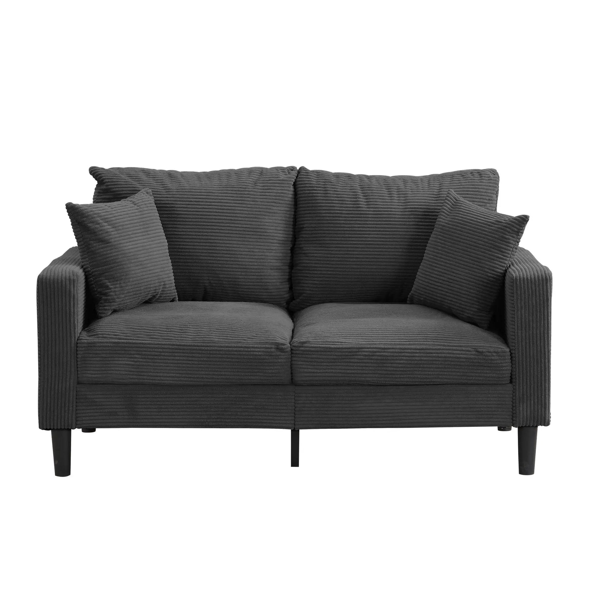 Modern Upholstered Loveseat by Unique Piece Furniture in charcoal gray corduroy with ribbed texture on Tampa Home & Garden Store