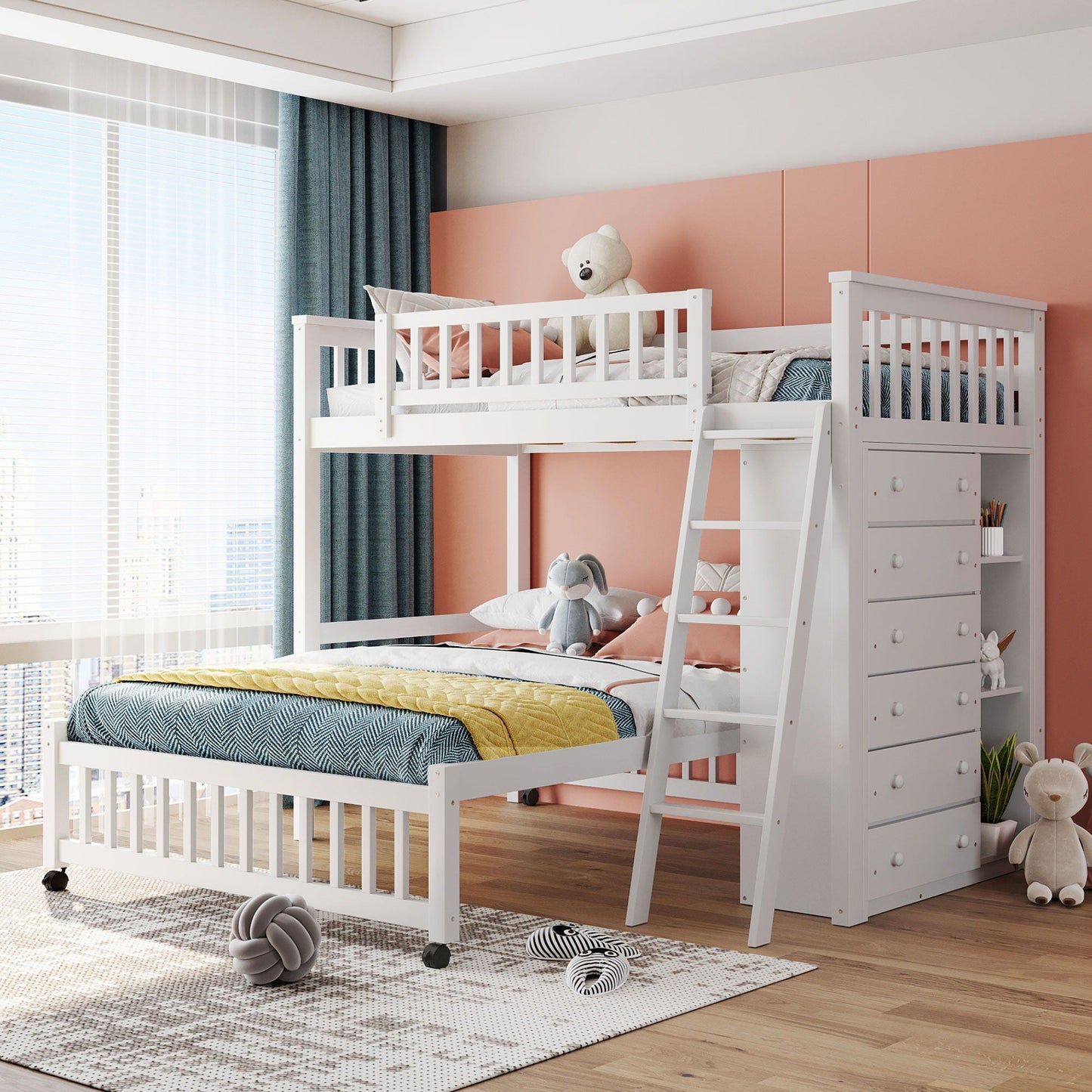 Bunk Bed With Six Drawers And Flexible Shelves