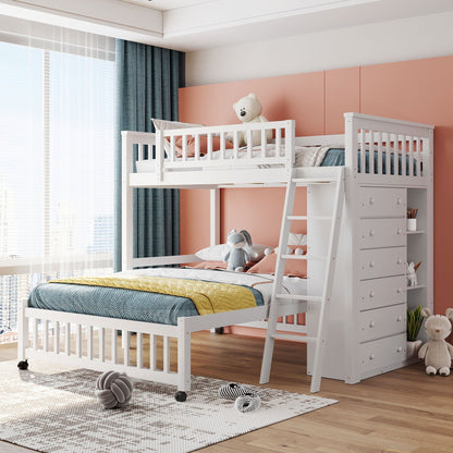 Bunk Bed With Six Drawers And Flexible Shelves