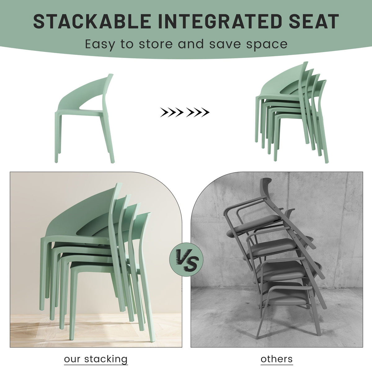 Modern 4 Piece Outdoor Set with Folding Table in green; stackable outdoor chairs for saving space on Tampa Home & Garden Store