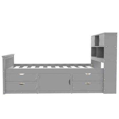Captain Platform Bed Frame in gray with bookcase headboard and four drawers storage shelves on Tampa Home & Garden Store
