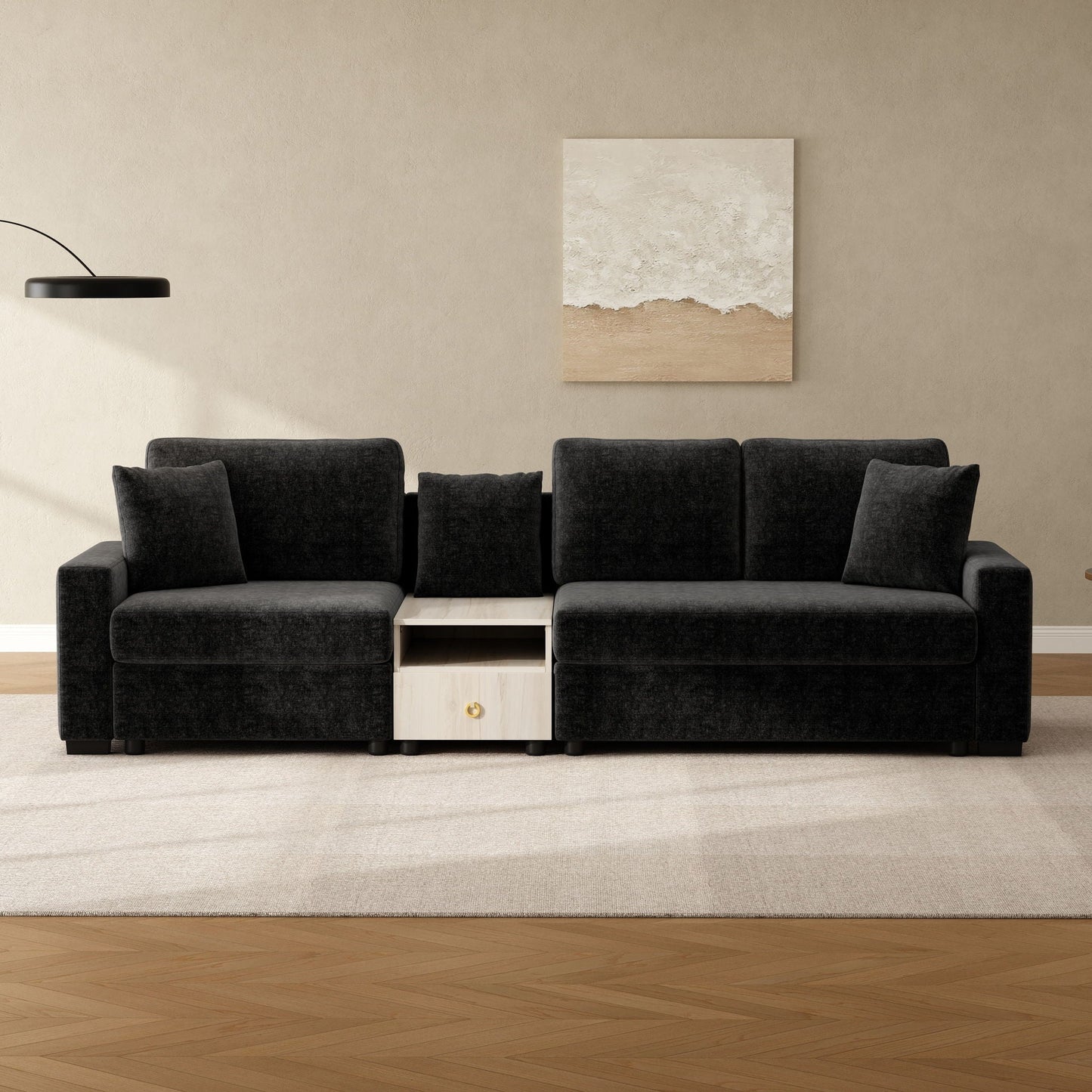 Modular sofa couch with storage armrest and center console, charcoal fabric by HouseOfZazla on Tampa Home & Garden Store