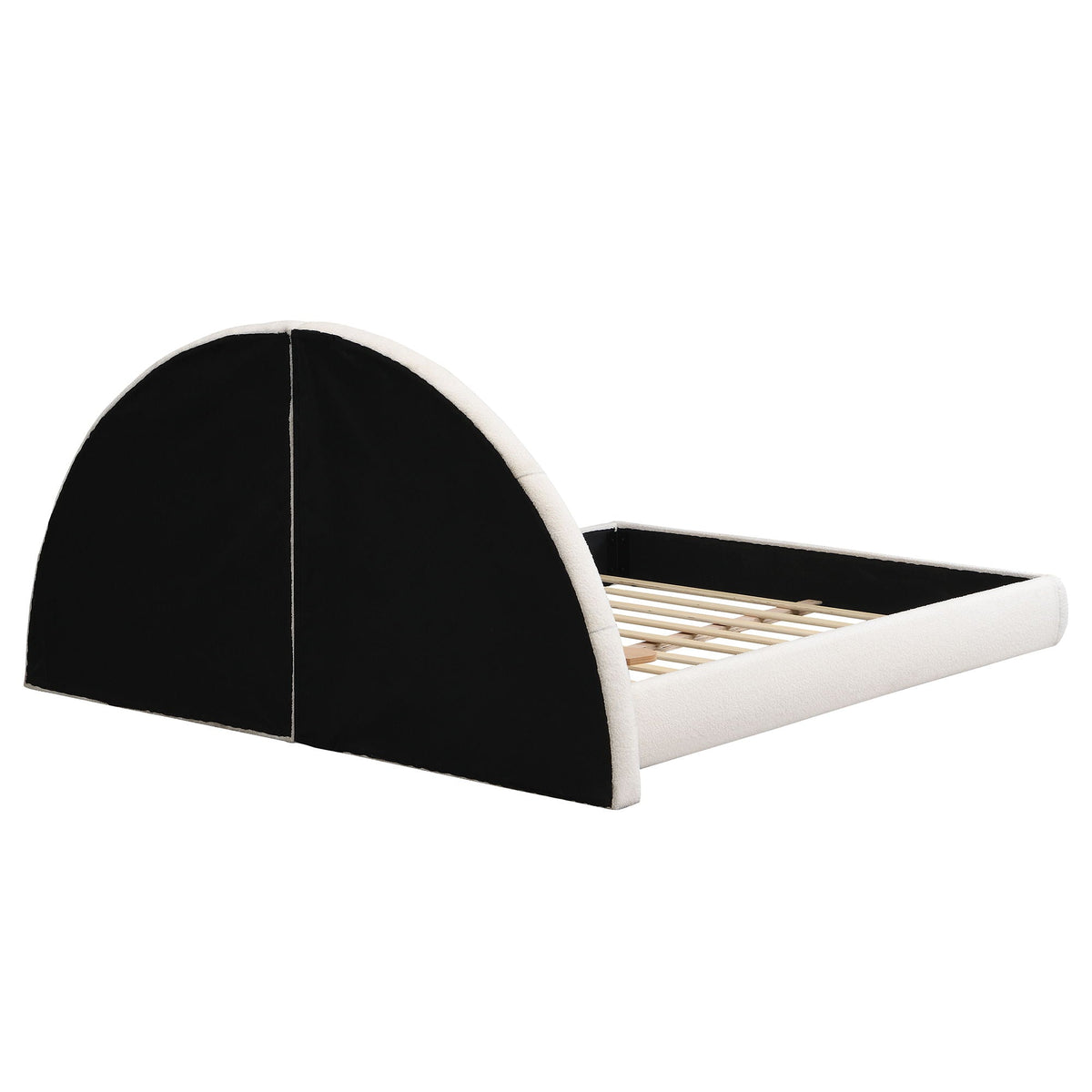 Queen arched bed with beige table, black upholstered panels, beige trim by HouseOfZazla on Tampa Home & Garden Store