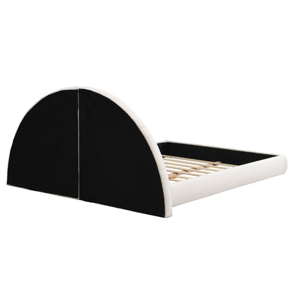 Queen arched bed with beige table, black upholstered panels, beige trim by HouseOfZazla on Tampa Home & Garden Store