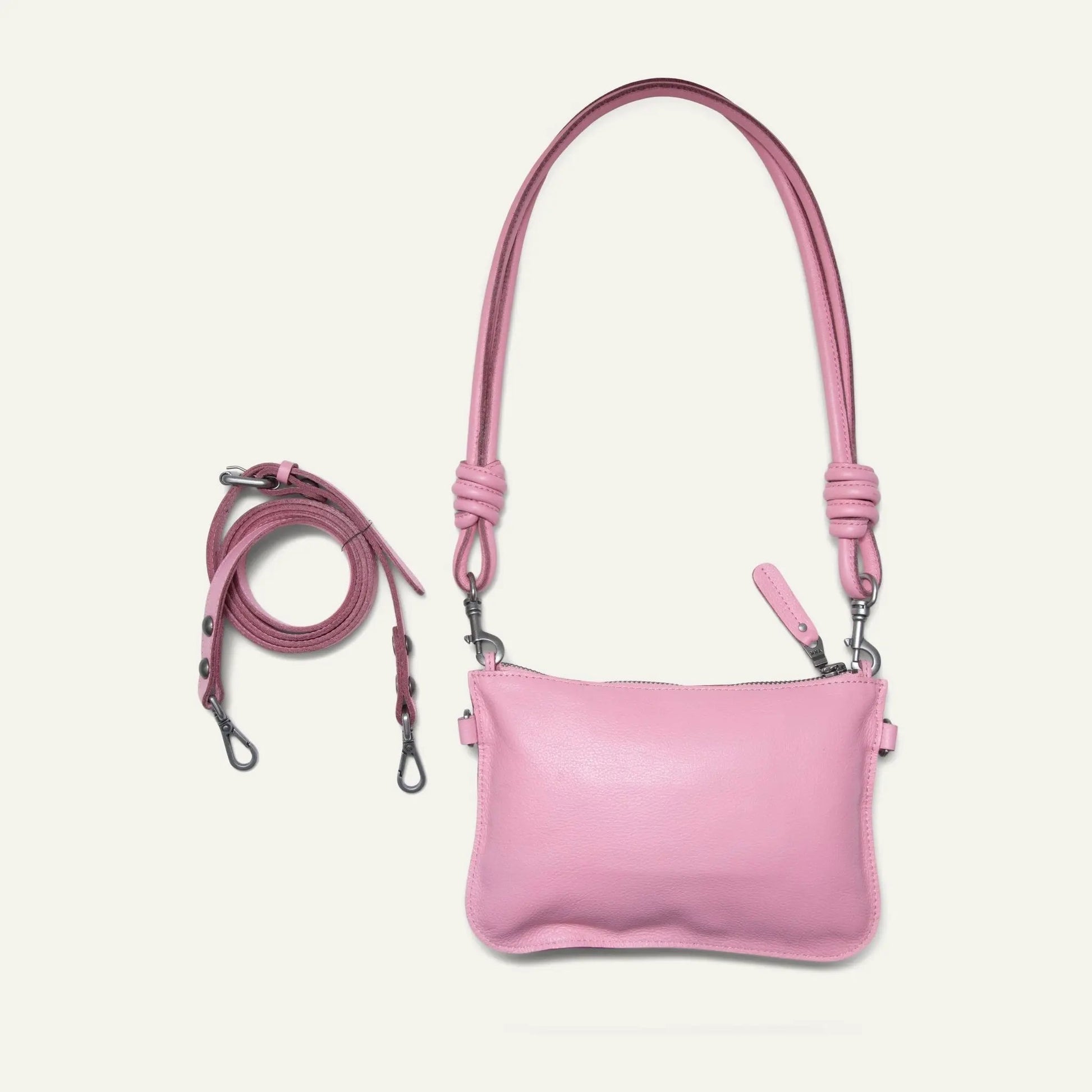 Turin Convertible Zip Pouch pink Italian leather bag with knotted straps by Will Leather Goods on Tampa Home & Garden Store