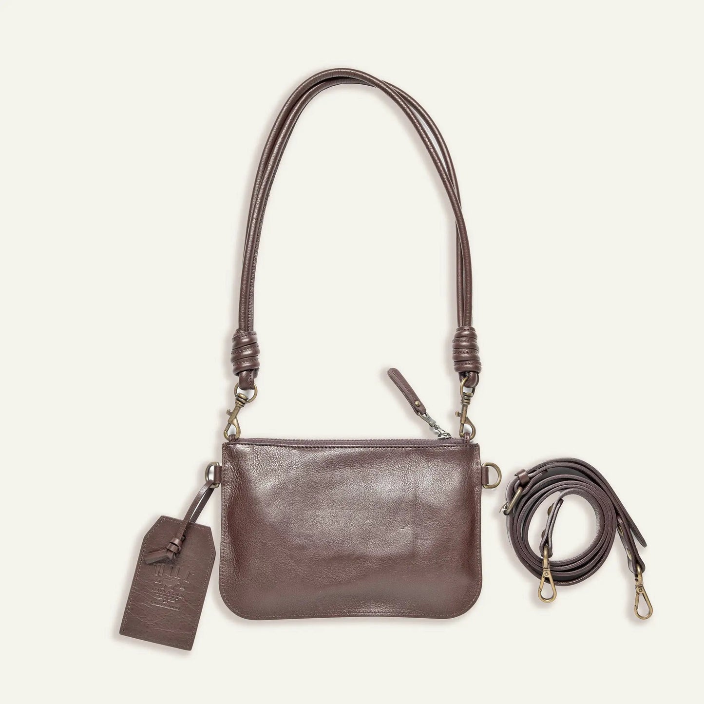 Turin Convertible Zip Pouch brown Italian leather Will Leather Goods with detachable strap on Tampa Home & Garden Store