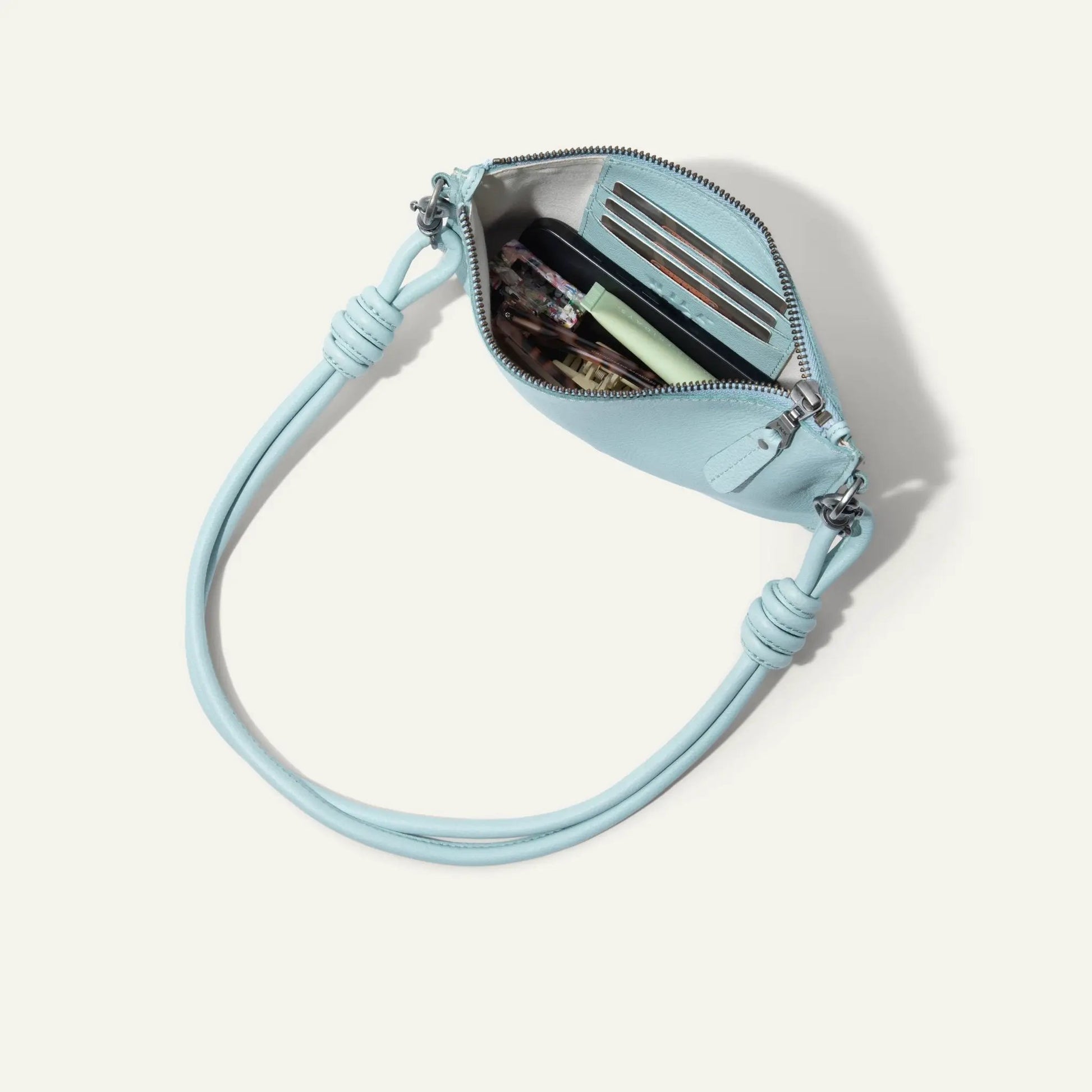 Turin Convertible Zip Pouch by Will Leather Goods, light blue leather with interior card slots on Tampa Home & Garden Store
