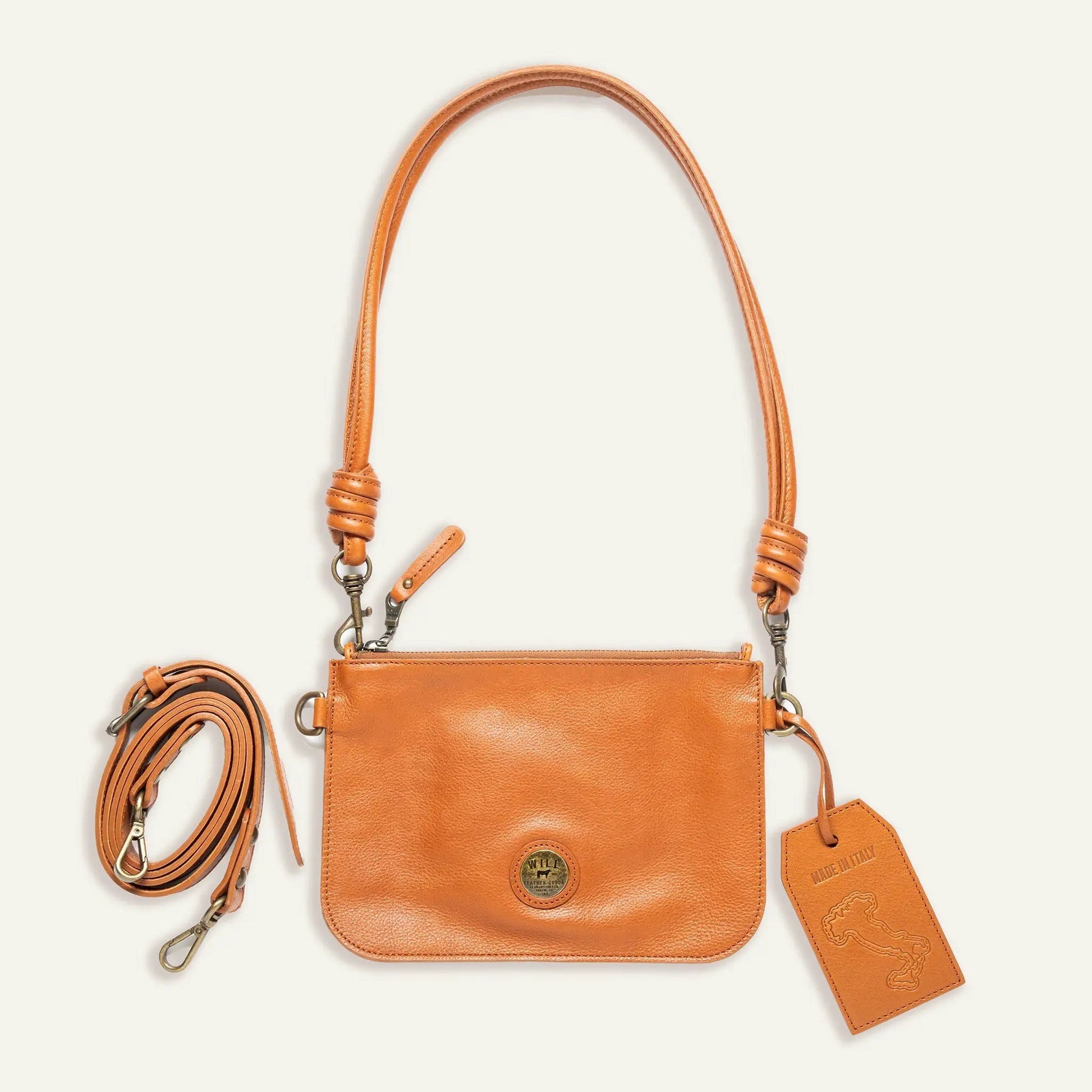 Turin Convertible Zip Pouch Italian Leather by Will Leather Goods in tan with crossbody strap on Tampa Home & Garden Store