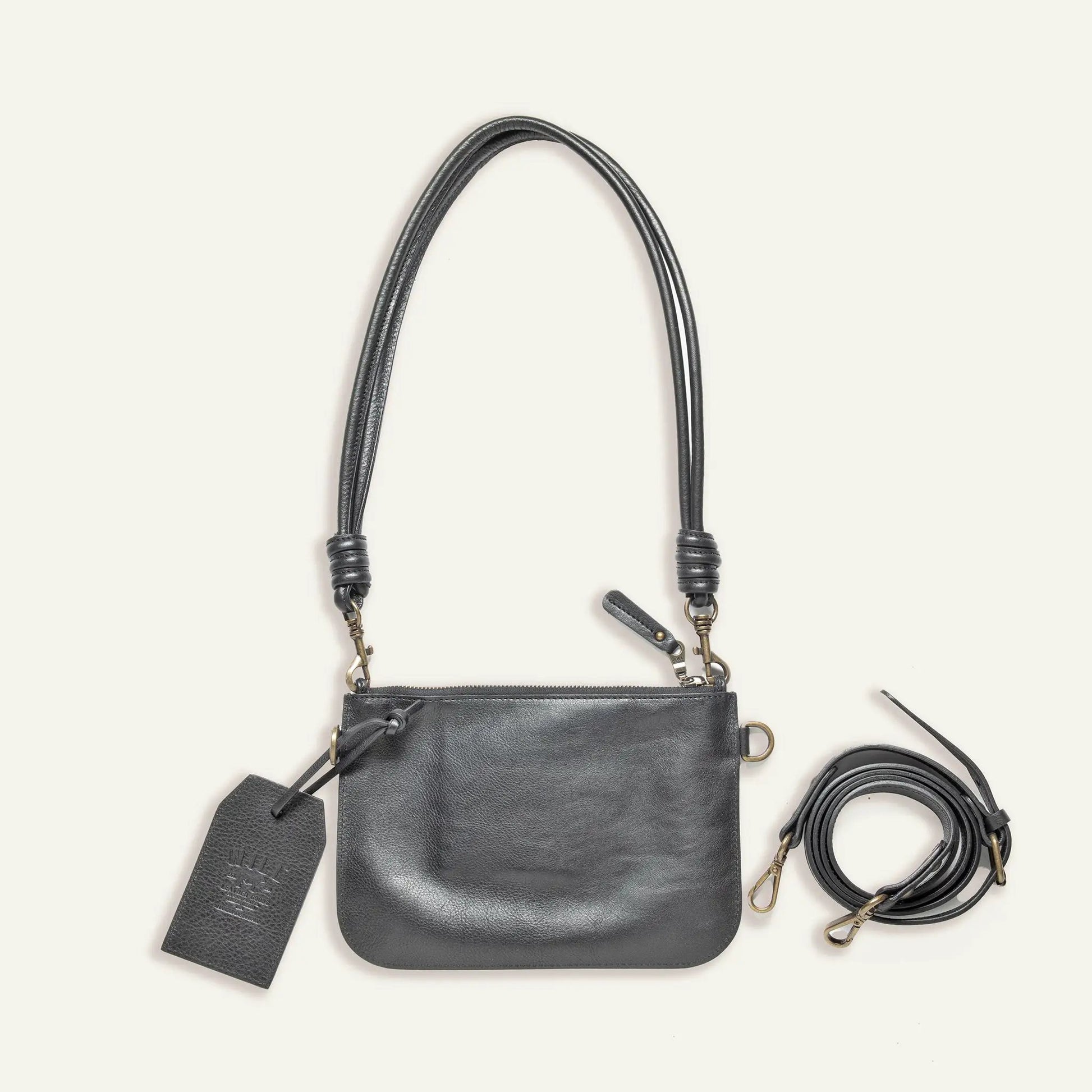 Turin Zip Pouch Italian Leather by Will Leather Goods, black with detachable strap on Tampa Home & Garden Store
