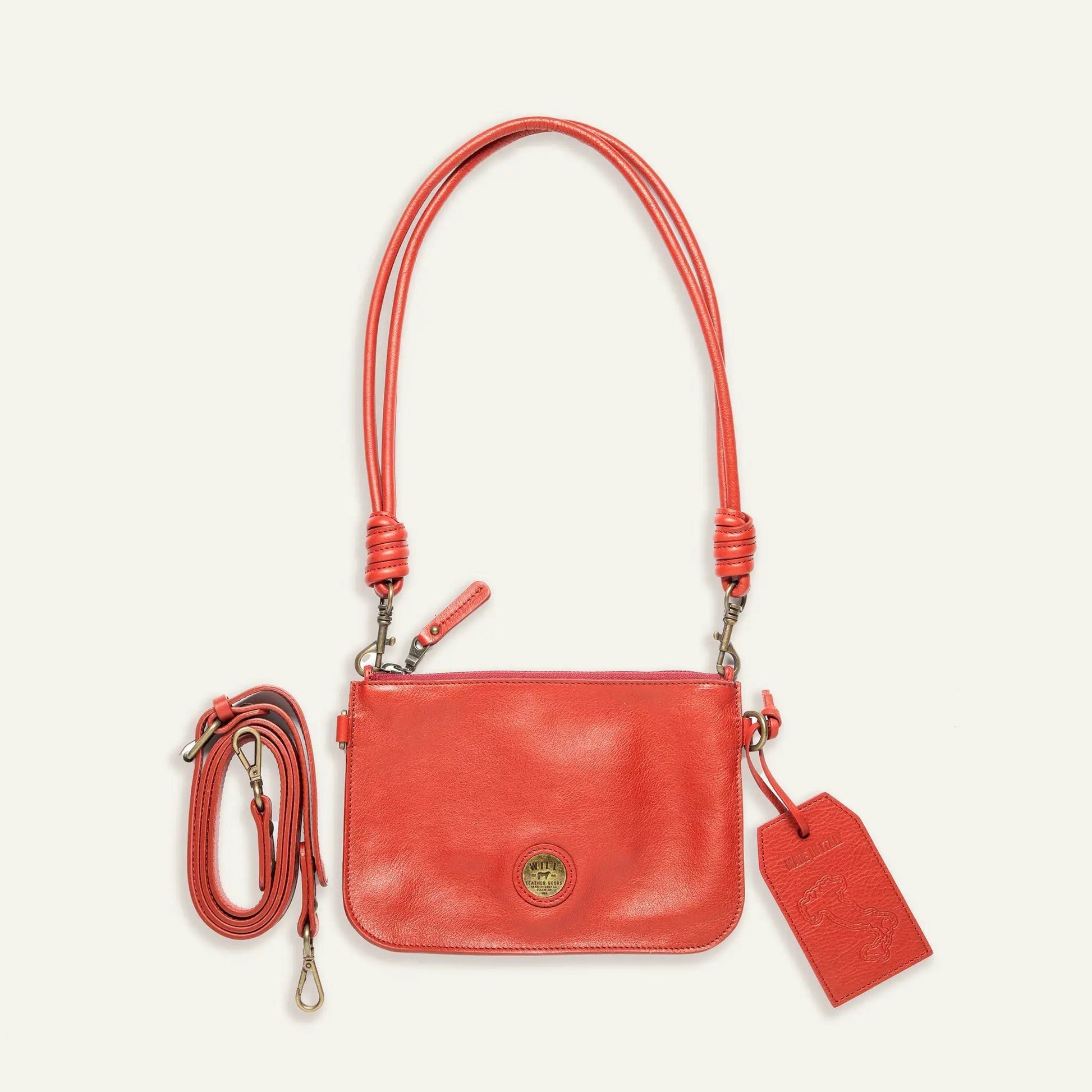 Will Leather Goods Turin Convertible Zip Pouch red leather crossbody with detachable straps on Tampa Home & Garden Store