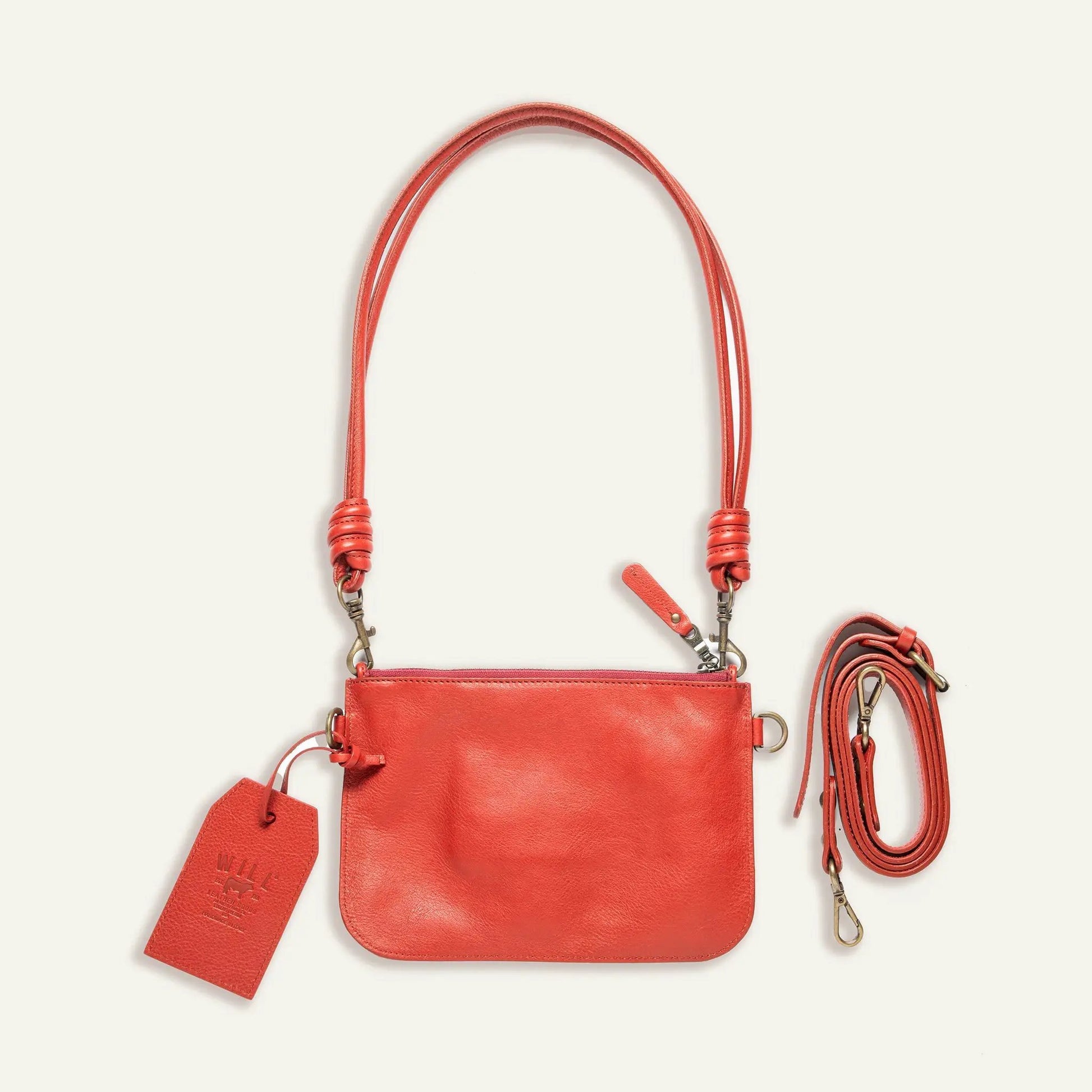 Turin Convertible Zip Pouch Italian Leather red by Will Leather Goods with detachable straps on Tampa Home & Garden Store