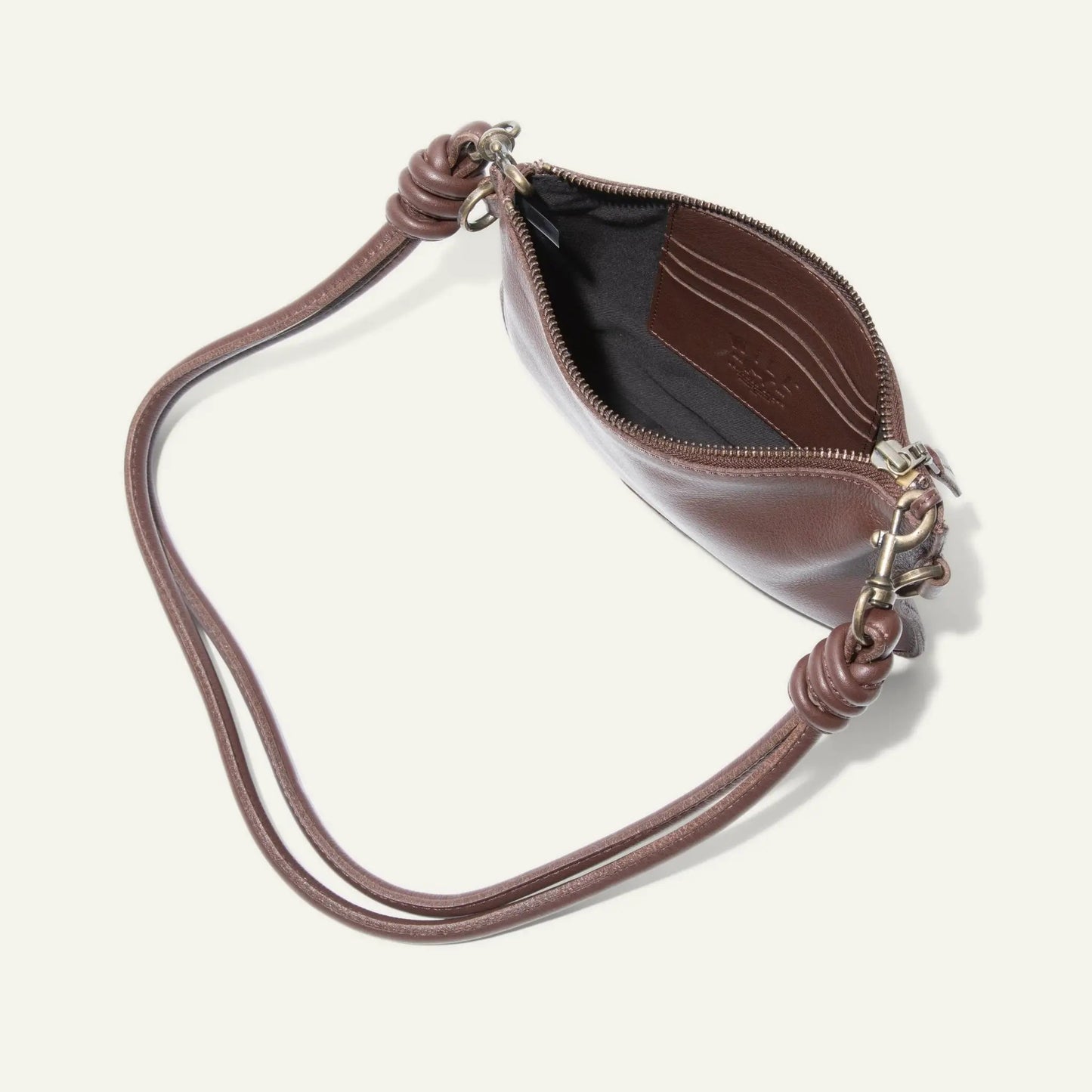 Turin Convertible Zip Pouch Italian Leather brown pouch with knotted strap by Will Leather Goods on Tampa Home & Garden Store