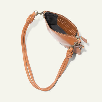 Turin Convertible Zip Pouch Italian Leather by Will Leather Goods tan with brass hardware on Tampa Home & Garden Store