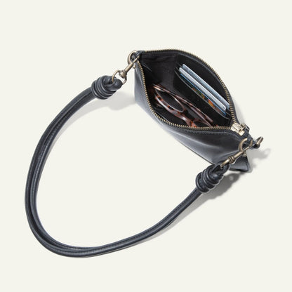 Turin Convertible Zip Pouch Italian Leather, black leather with brass zipper on Tampa Home & Garden Store