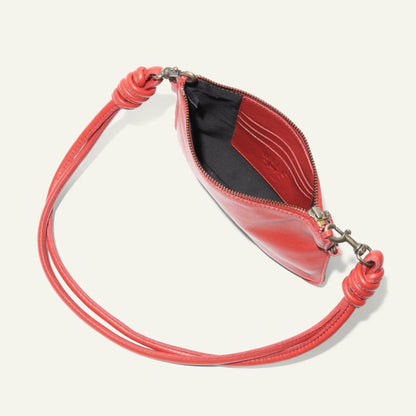 Turin Convertible Zip Pouch Italian Leather red with braided wrist strap and zip closure on Tampa Home & Garden Store