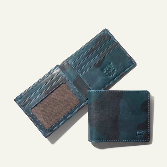 Military camouflage billfold wallet calfskin Will Leather Goods; blue camo, card slots on Tampa Home & Garden Store