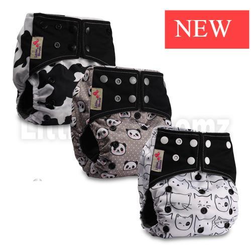 Stevvex cloth diaper pocket set, 3-pack with panda, camo, and cat-print designs; unisex snaps on Tampa Home & Garden Store