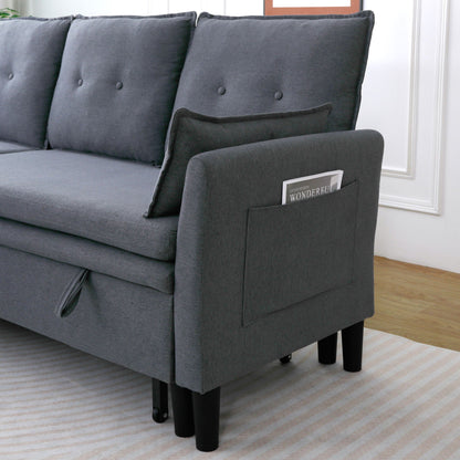 L-shaped reversible chaise sectional sofa with storage pockets in dark gray fabric on Tampa Home & Garden Store