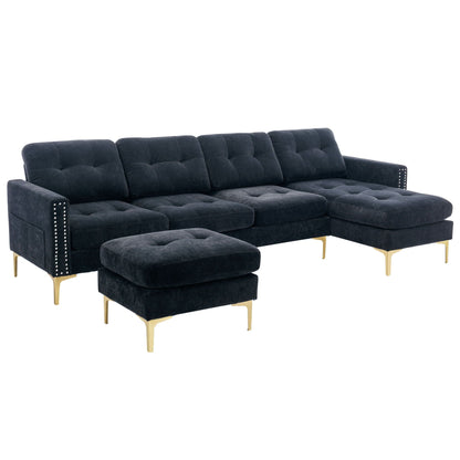 Modern Convertible Sectional Sofa and Ottoman