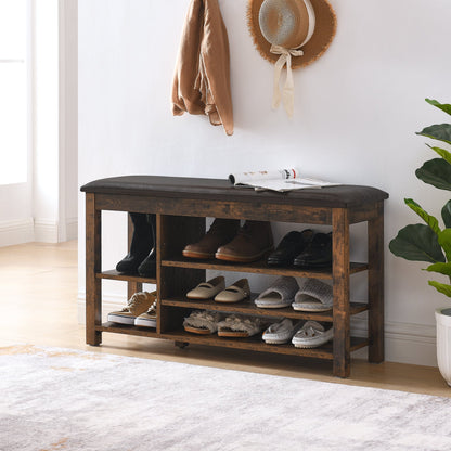 Height-Adjustable Shoe-Changing Bench by HouseOfZazla with dark wood and cushioned top on Tampa Home & Garden Store