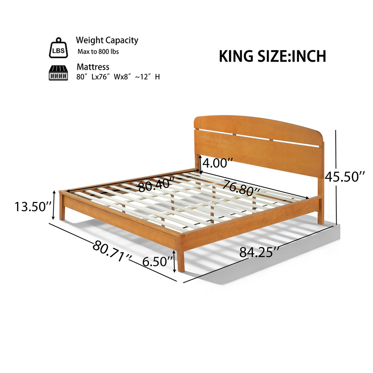 King Size Solid Wood Platform Bed with Curved Headboard by HouseOfZazla in warm wood finish on Tampa Home & Garden Store
