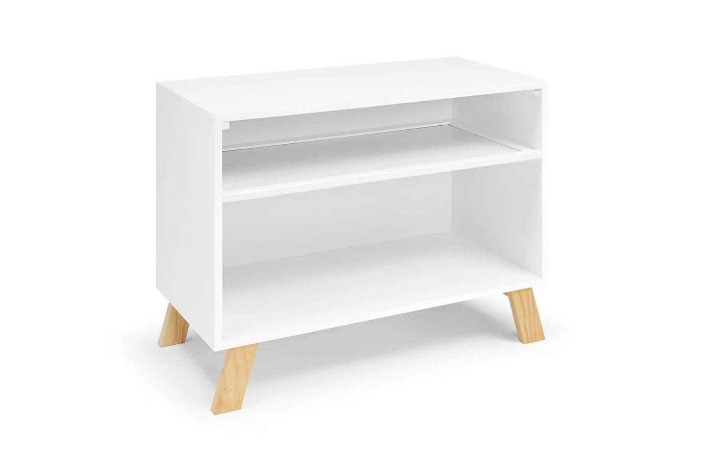Livia Changing Table white with natural wood legs, open shelf storage by Unique Piece Furniture on Tampa Home & Garden Store