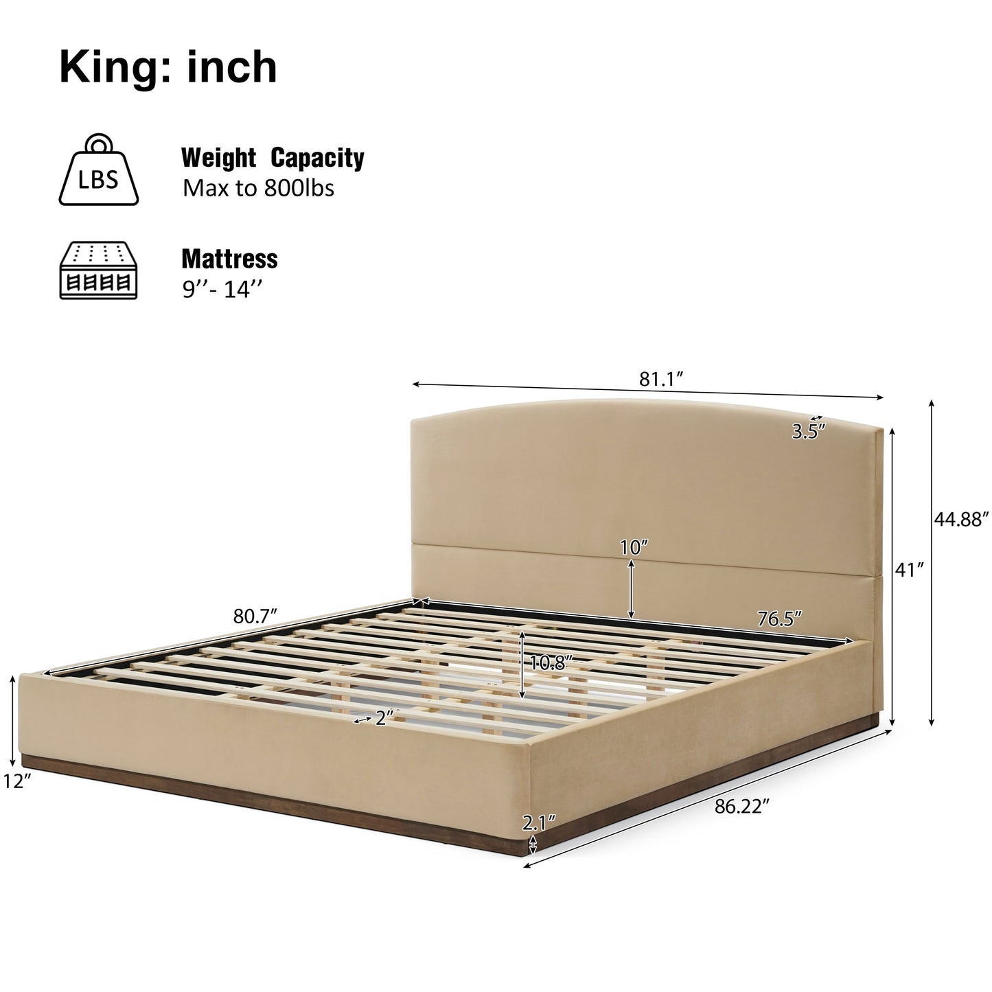 King Size Camel Velvet Upholstered Bed Frame