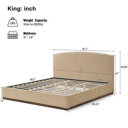 King Size Camel Velvet Upholstered Bed Frame