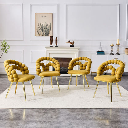 Puffy Bubble Ball Chain Chairs dining set in mustard yellow with gold legs by HouseOfZazla on Tampa Home & Garden Store